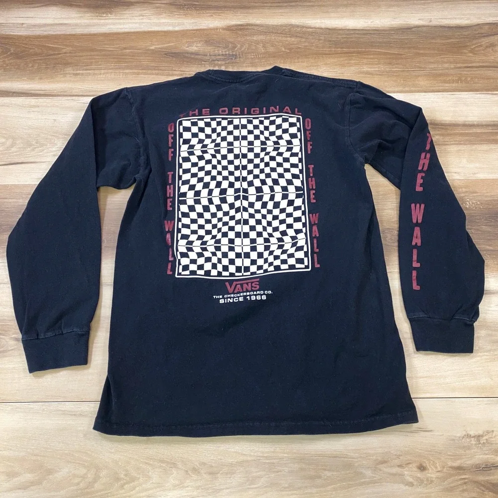 Vans Long Sleeve Shirt Mens Small Streetwear Cotton Classic Fit Black Skater Tee - Picture 8 of 8